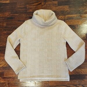 J. Crew Tan and White Plaid Turtle Neck Sweater